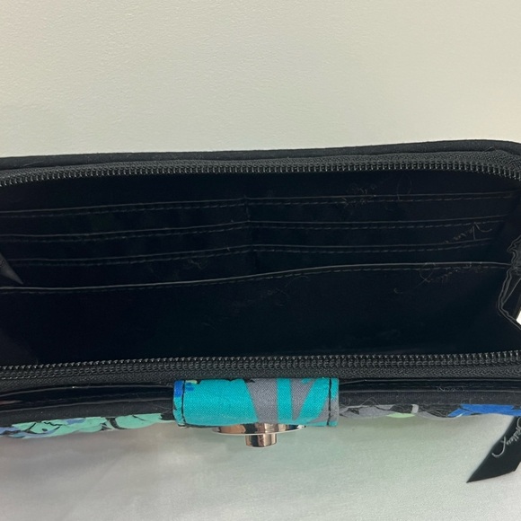 Vera Bradley Blue Teal Black Floral Quilted Wallet - Picture 9 of 14